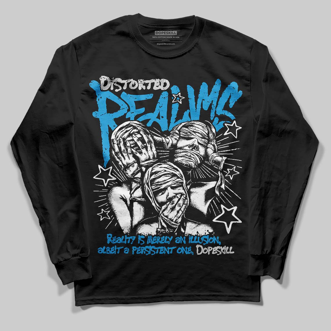 Military Blue 4s DopeSkill Long Sleeve T-Shirt Distorted Realms Graphic