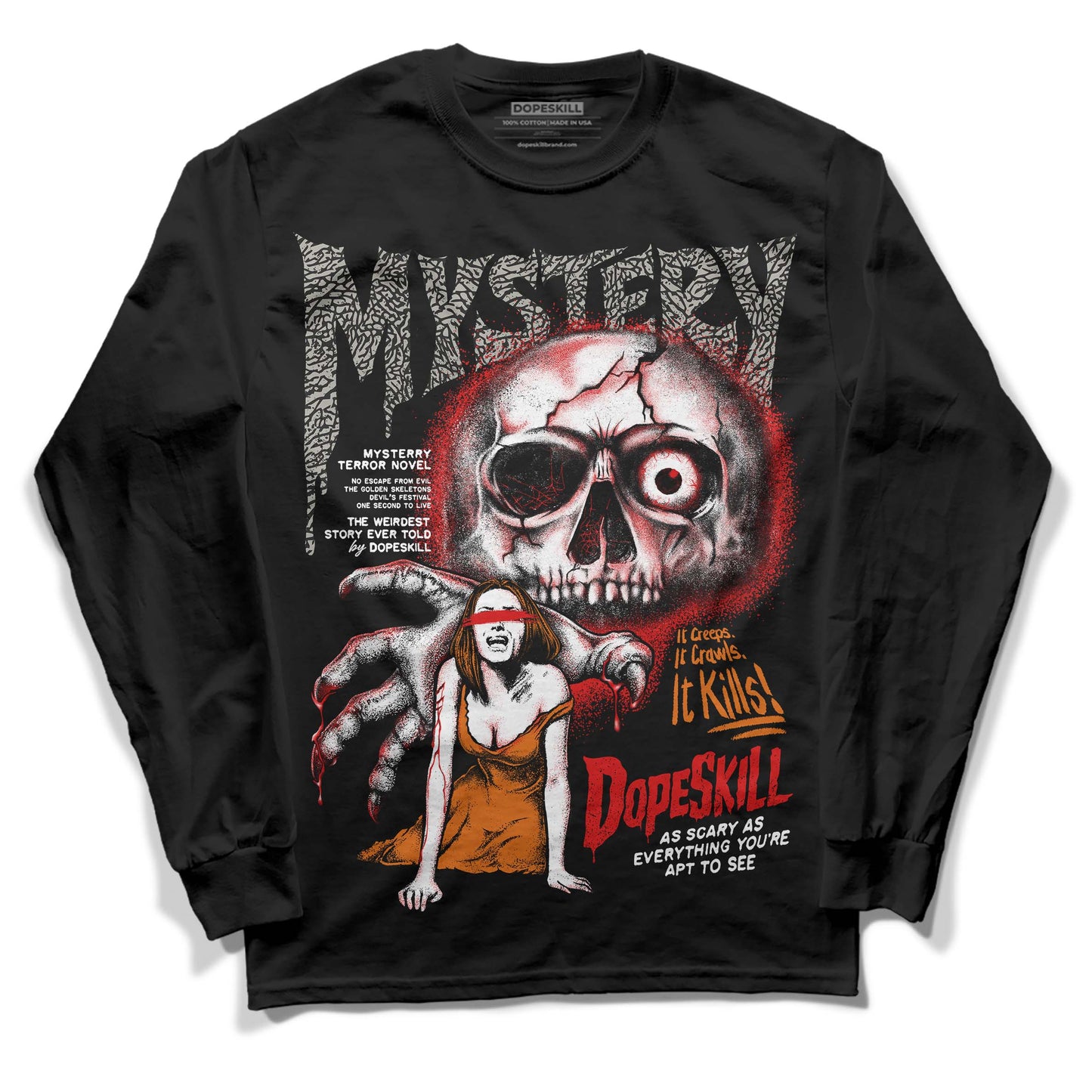 Fire Red 3s DopeSkill Long Sleeve T-Shirt Mystery Ghostly Grasp Graphic