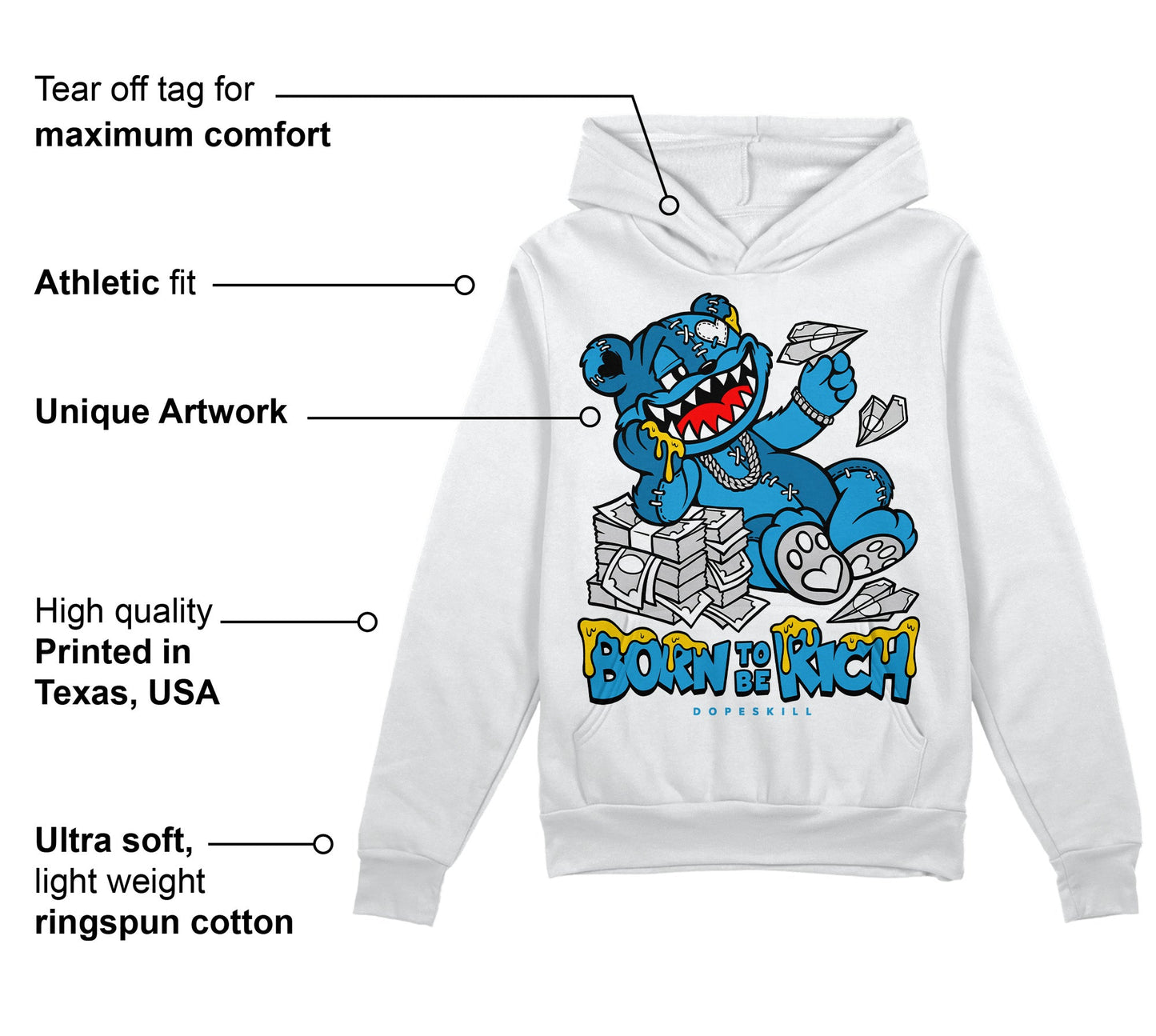 Military Blue 4s DopeSkill Hoodie Sweatshirt Born To Be Rich Graphic