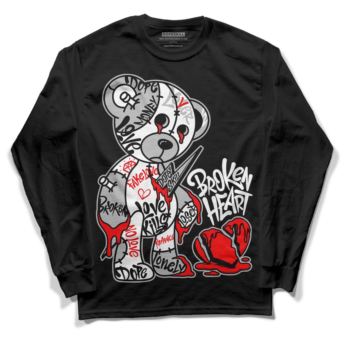 Panda White Black Dunk Low DopeSkill Long Sleeve T-Shirt Broken Heart Graphic