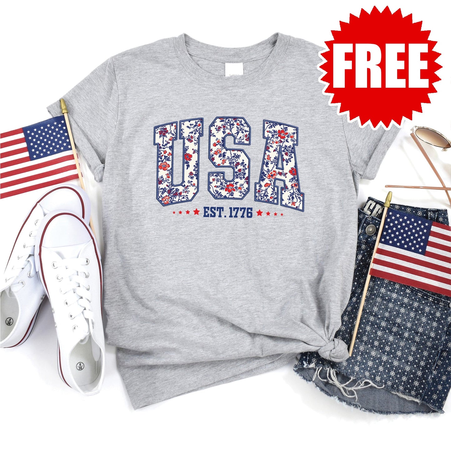 USA Tee - Heather Grey - 0