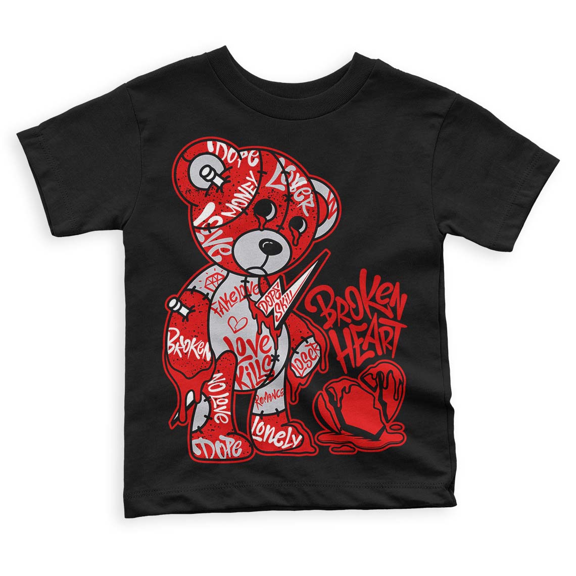 Red Cement 4S DopeSkill Toddler Kids T-shirt Broken Heart Graphic