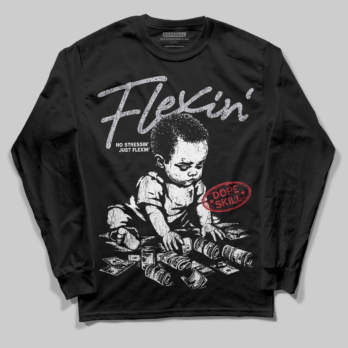 White Cement 4s DopeSkill Long Sleeve T-Shirt Flexin' Graphic