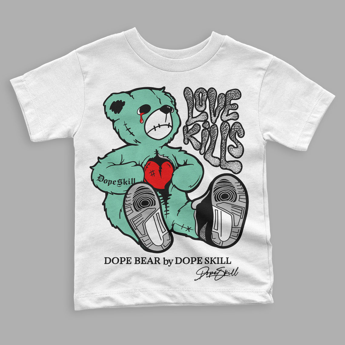 Green Glow 3s DopeSkill Toddler Kids T-shirt Love Kills Graphic