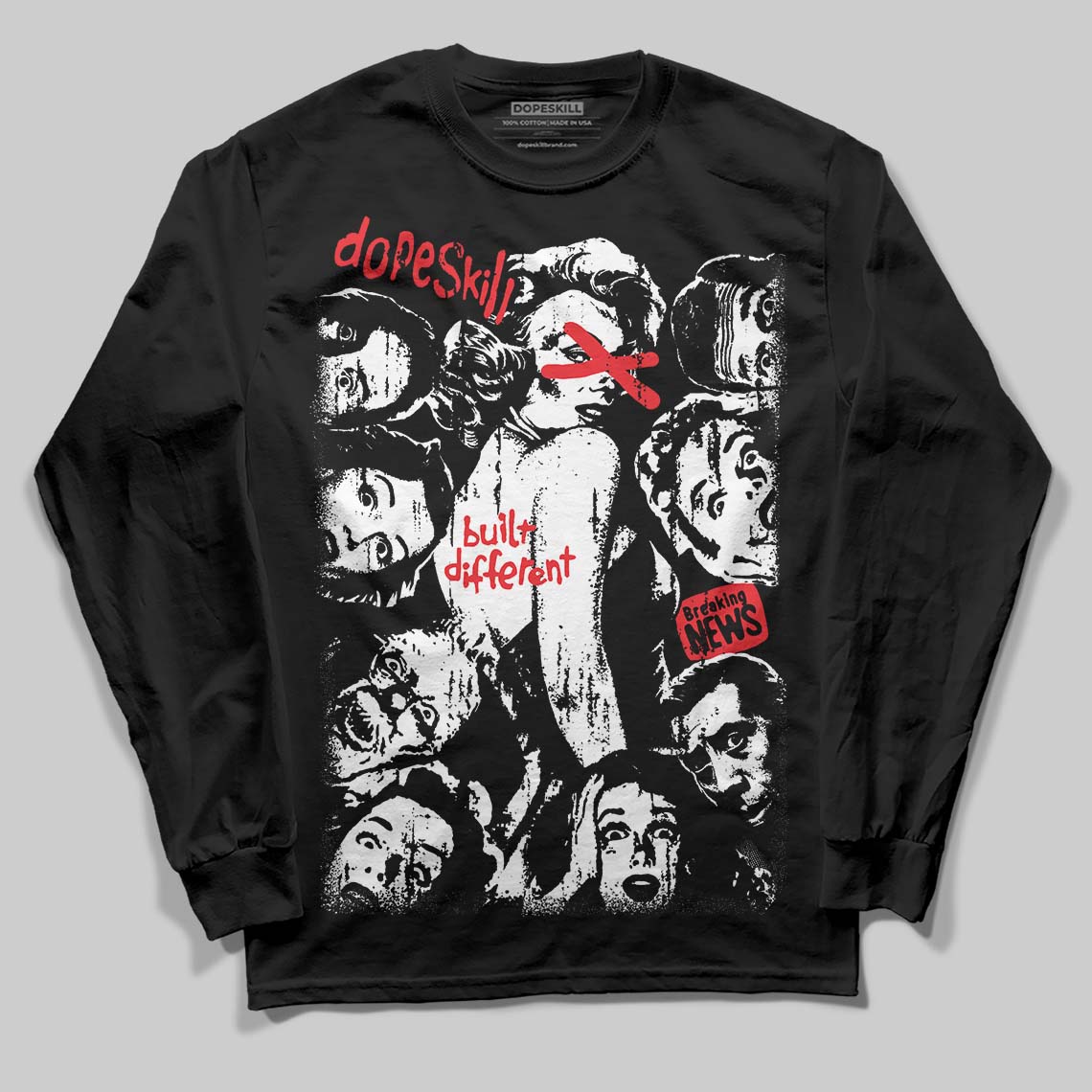 Black and White Collection DopeSkill Long Sleeve T-Shirt Built Different Graphic