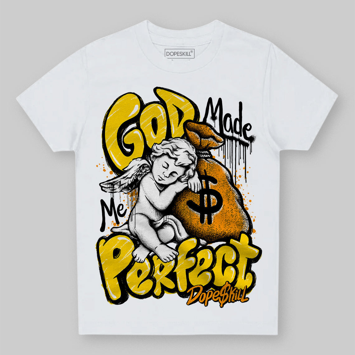 Yellow Ochre 6s DopeSkill Toddler Kids T-shirt God Made Me Perfect Graphic