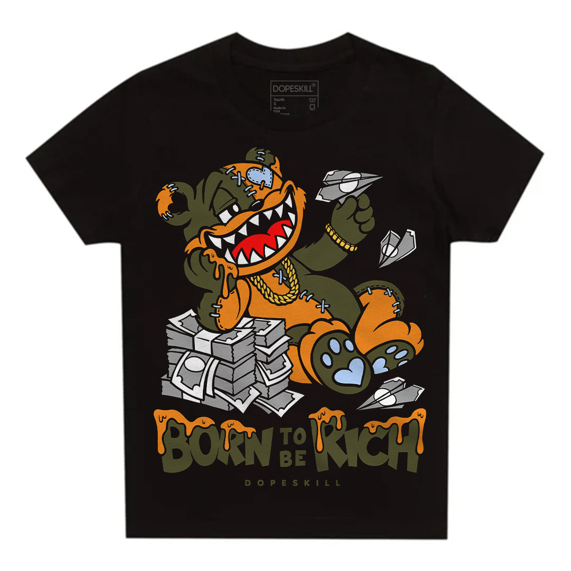Olive 5s DopeSkill Toddler Kids T-shirt Born To Be Rich Graphic