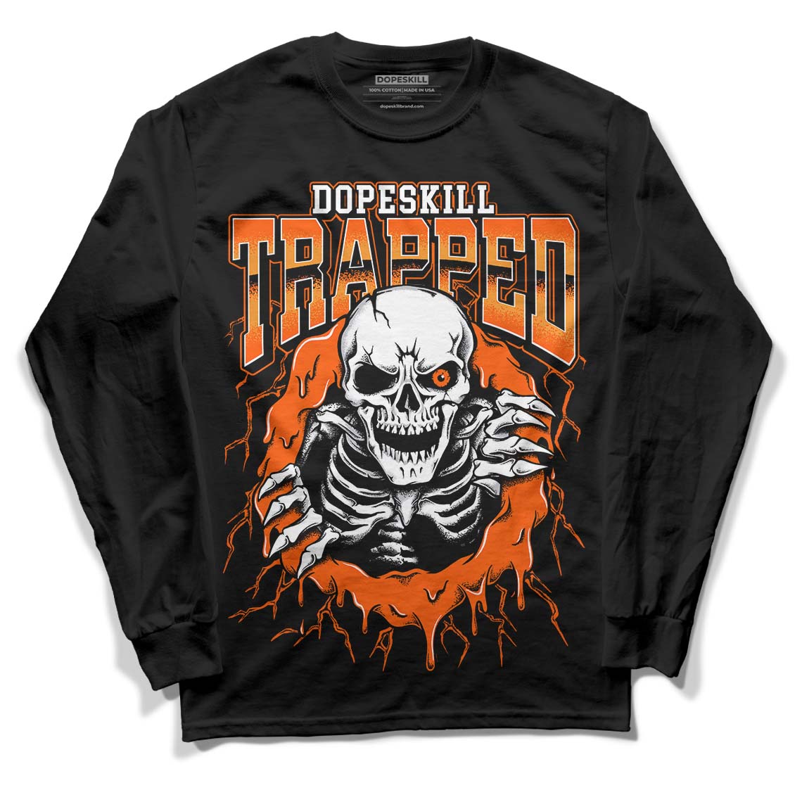 Brilliant Orange 12s DopeSkill Long Sleeve T-Shirt Trapped Halloween Graphic