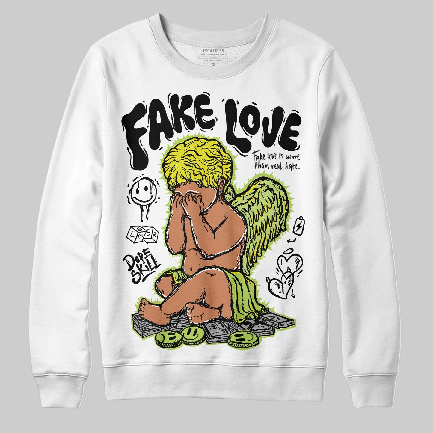 Bright Cactus 13s DopeSkill Sweatshirt False Love Graphic
