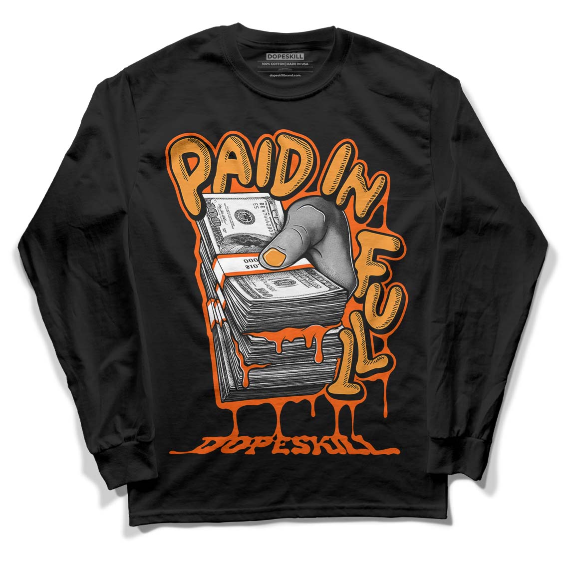 Brilliant Orange 12s DopeSkill Long Sleeve T-Shirt Paid In Full Graphic