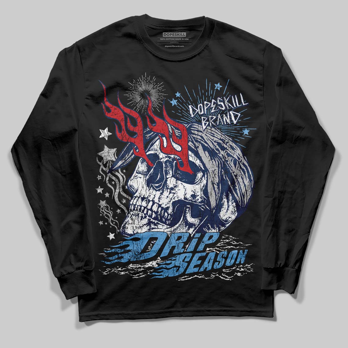 Summit White Navy 4s DopeSkill Long Sleeve T-Shirt Drip Season Graphic