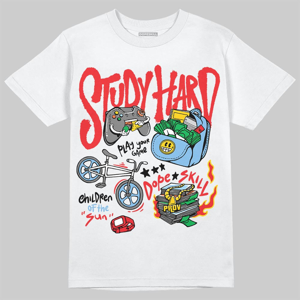 Cherry 11s DopeSkill T-Shirt Study Hard Graphic