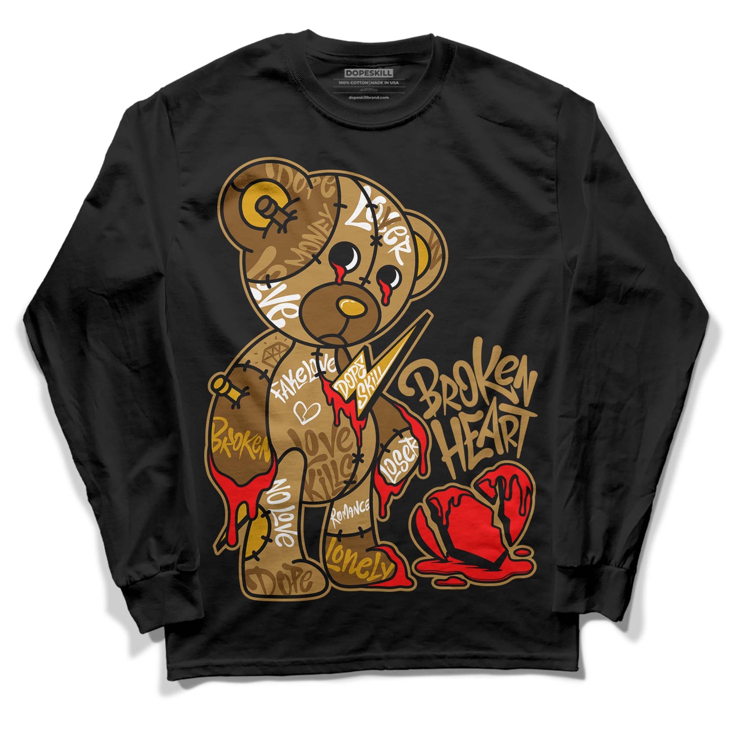 Wheat 13s DopeSkill Long Sleeve T-Shirt Broken Heart Graphic