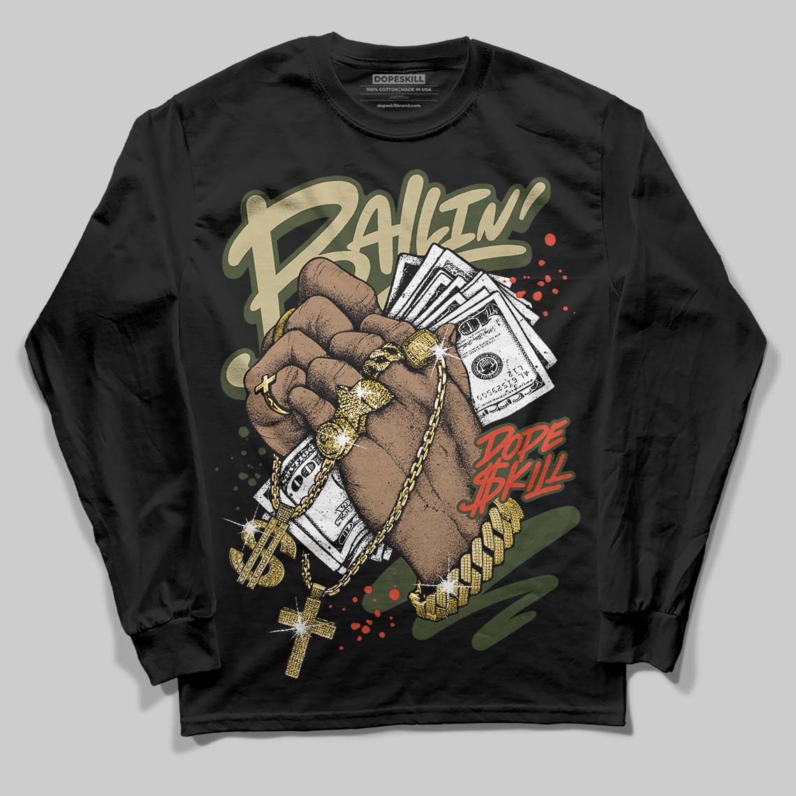 Olive Collection DopeSkill Long Sleeve T-Shirt Always Ballin' Graphic