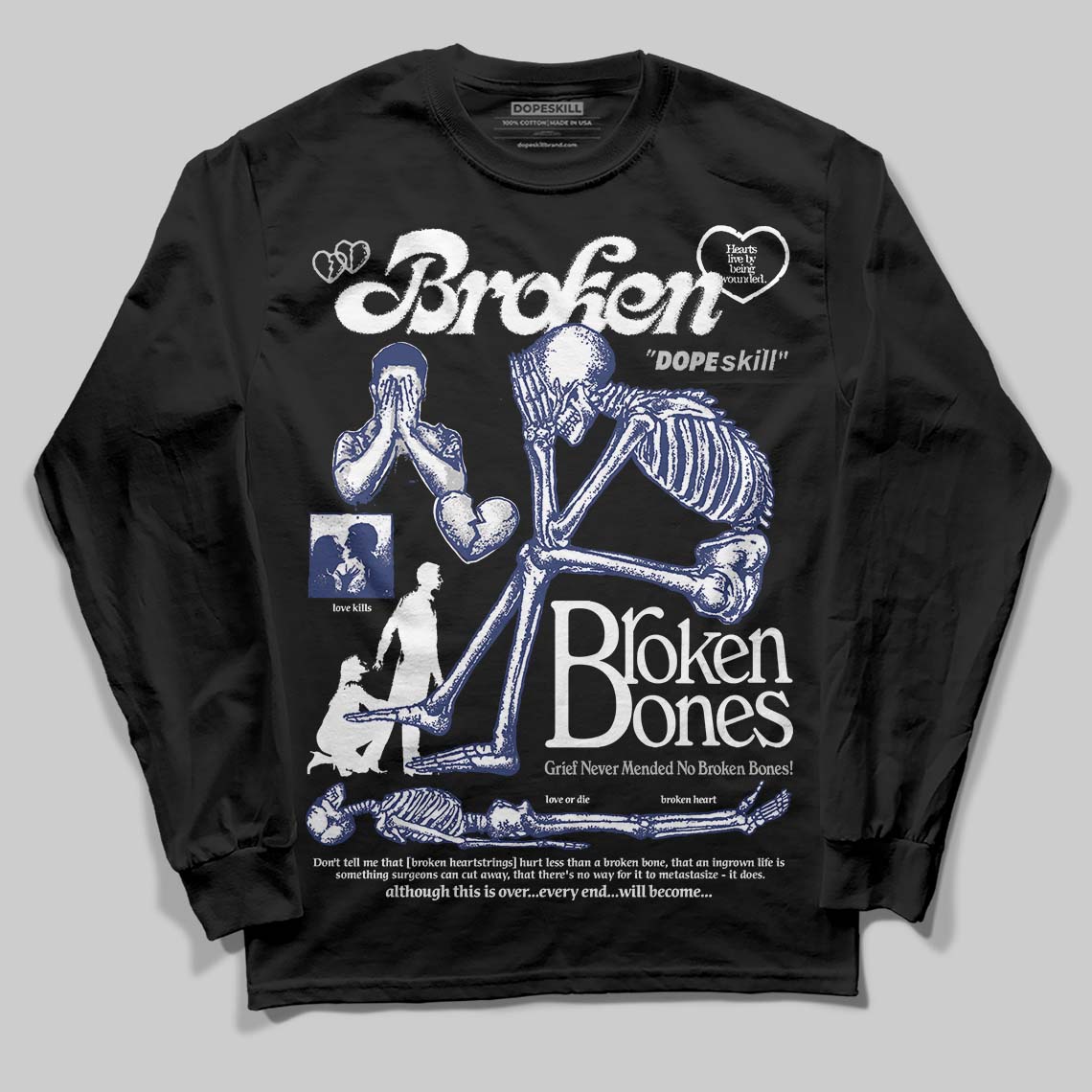 Rare Air Deep Royal Blue 1s DopeSkill Long Sleeve T-Shirt Broken Bones Graphic