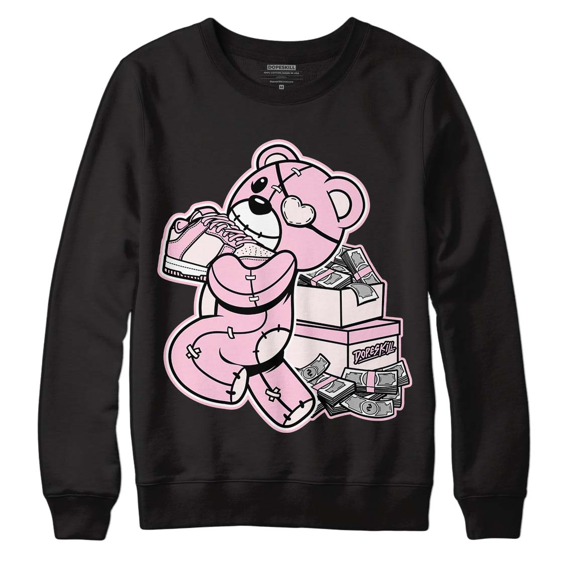 Dunk Low Pink Foam DopeSkill Sweatshirt Bear Steals Sneaker Graphic