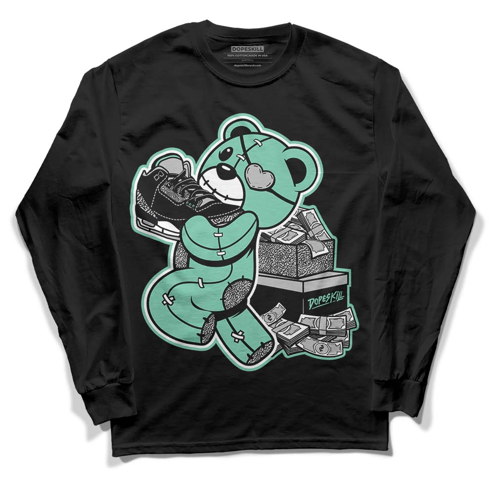 Green Glow 3s DopeSkill Long Sleeve T-Shirt Bear Steals Sneaker Graphic