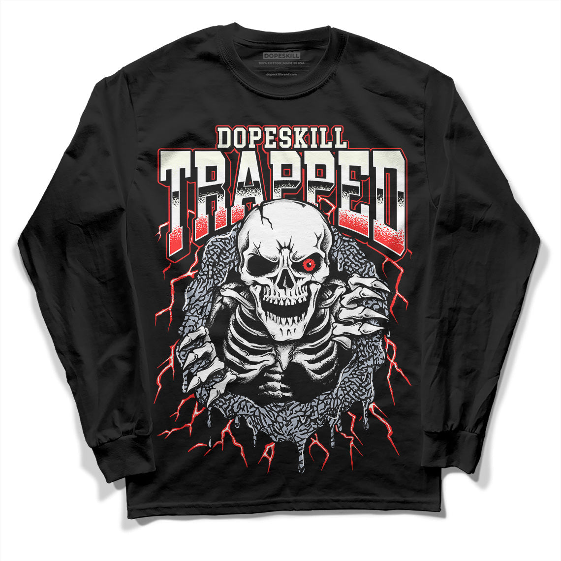 White Cement Reimagined 3s DopeSkill Long Sleeve T-Shirt Trapped Halloween Graphic