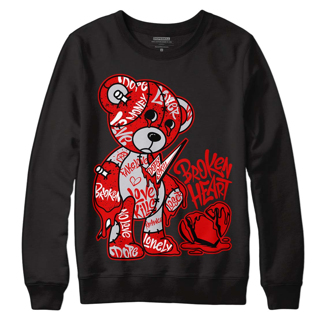 Red Cement 4S DopeSkill Sweatshirt Broken Heart Graphic