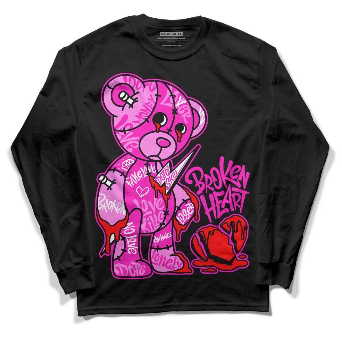Dunk Low Active Fuchsia DopeSkill Long Sleeve T-Shirt Broken Heart Graphic