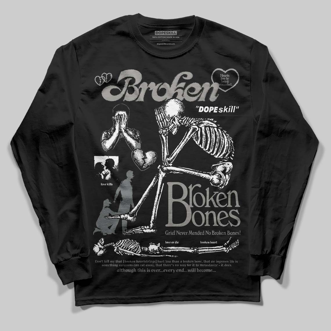 Cool Grey 9s DopeSkill Long Sleeve T-Shirt Broken Bones Graphic