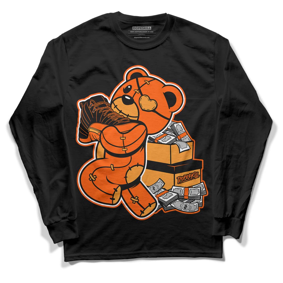 Brilliant Orange 12s DopeSkill Long Sleeve T-Shirt Bear Steals Sneaker Graphic