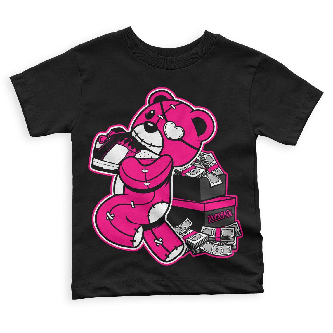 Fierce Pink 1s DopeSkill Toddler Kids T-shirt Bear Steals Sneaker Graphic