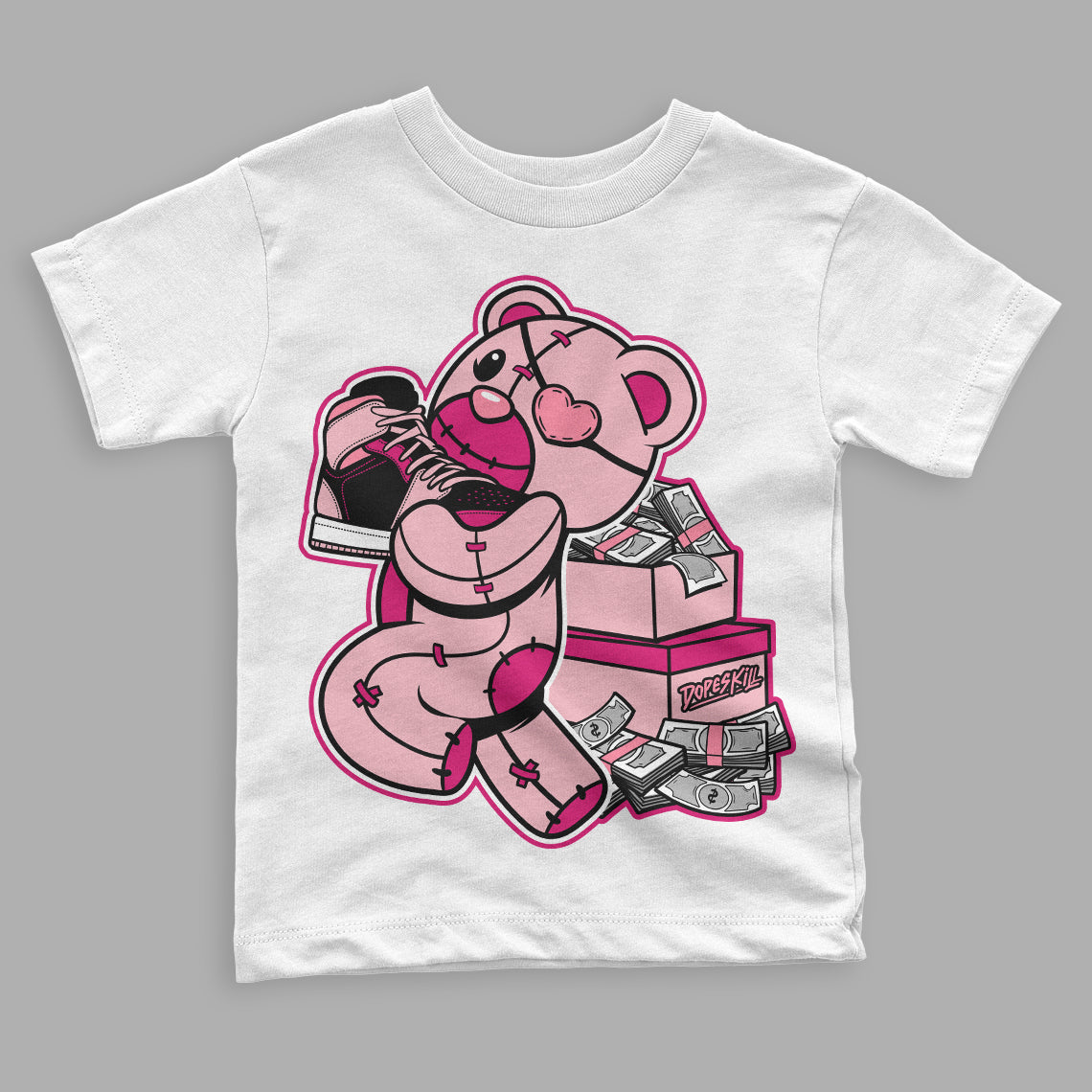 Coral Chalk 1s Mid DopeSkill Toddler Kids T-shirt Bear Steals Sneaker Graphic
