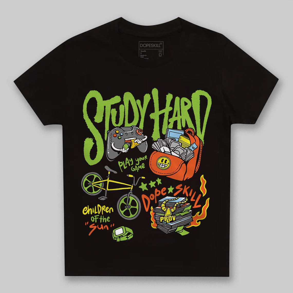 Neon Green Collection DopeSkill Toddler Kids T-shirt Study Hard Graphic