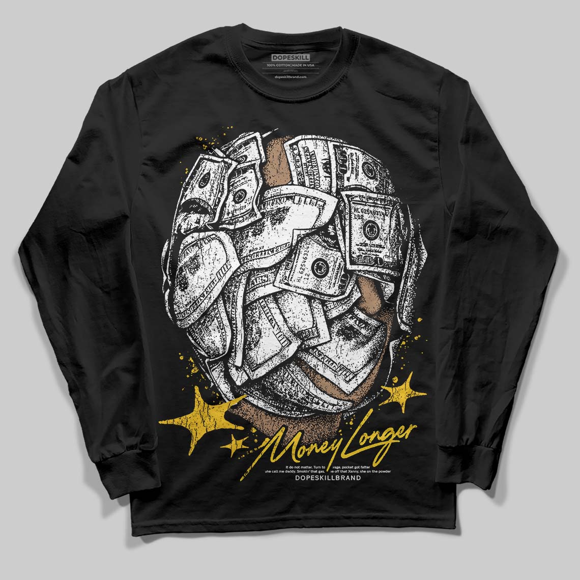 Yellow Collection DopeSkill Long Sleeve T-Shirt Money Longer Graphic