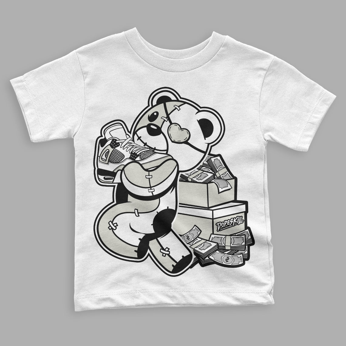 Military Black 4s DopeSkill Toddler Kids T-shirt Bear Steals Sneaker Graphic
