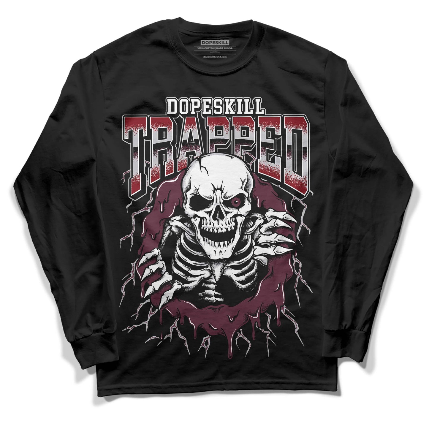 Burgundy 5s DopeSkill Long Sleeve T-Shirt Trapped Halloween Graphic