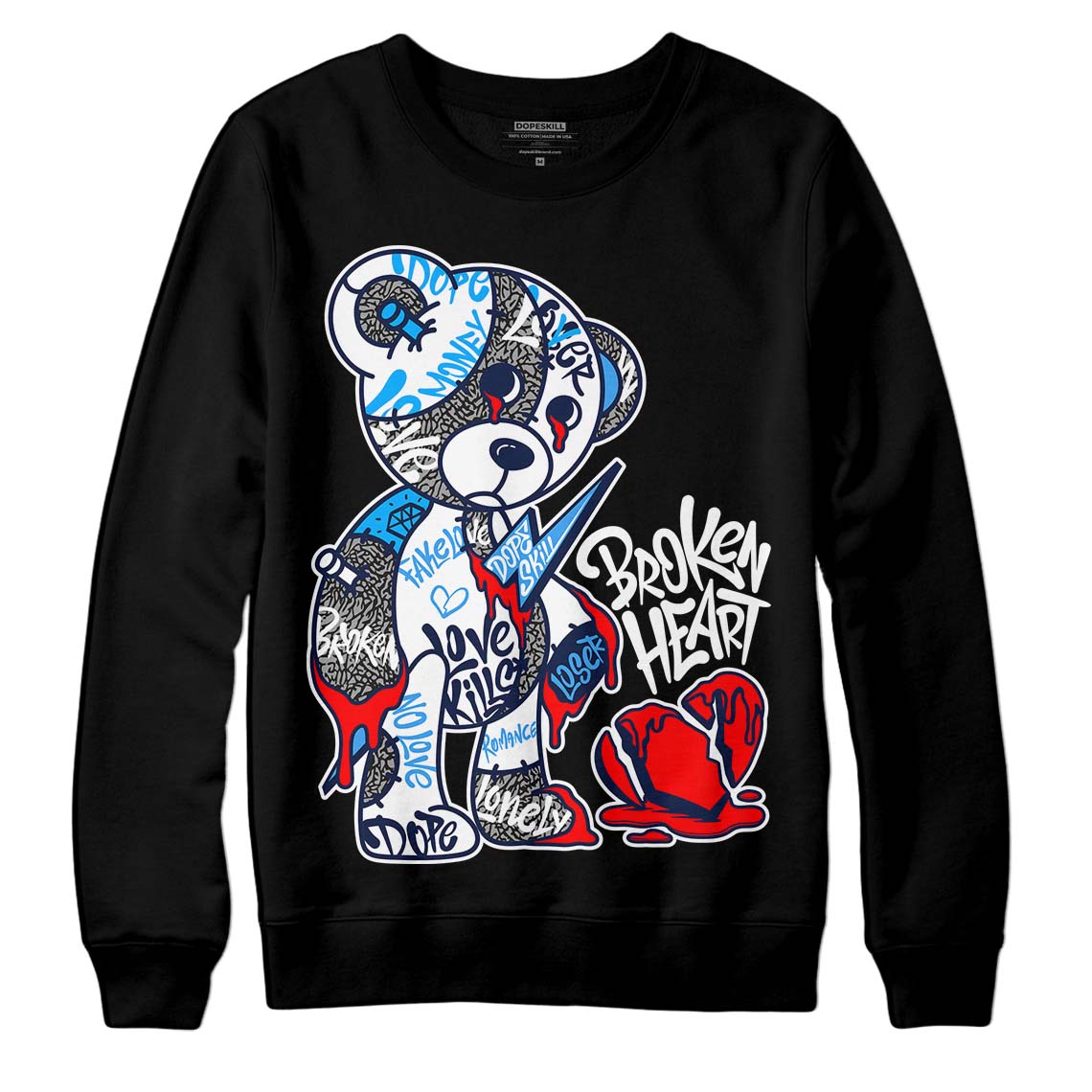 Midnight Navy 3s DopeSkill Sweatshirt Broken Heart Graphic