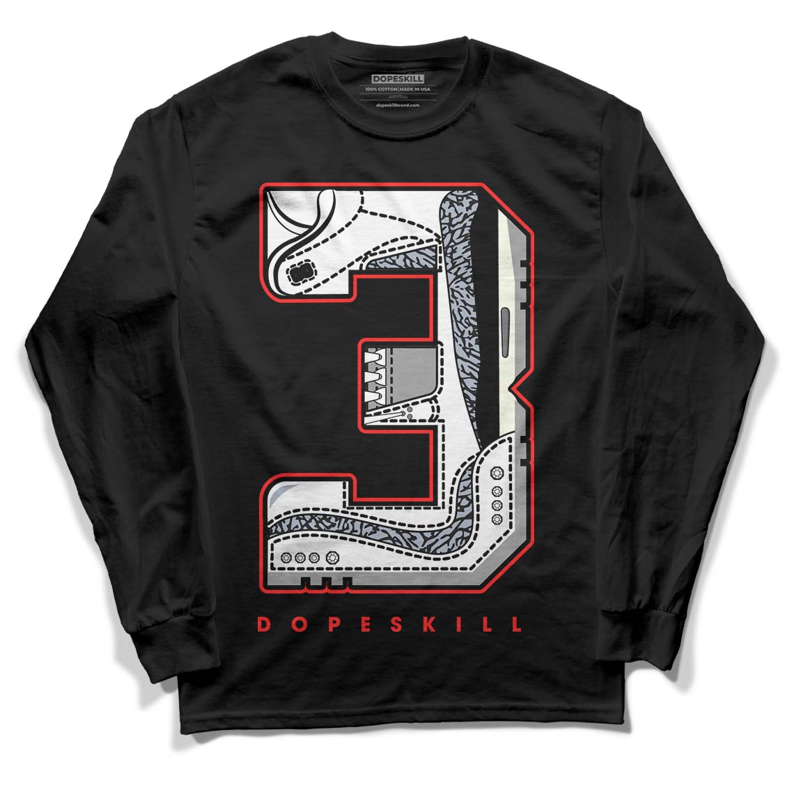 White Cement Reimagined 3s DopeSkill Long Sleeve T-Shirt No.3 Graphic