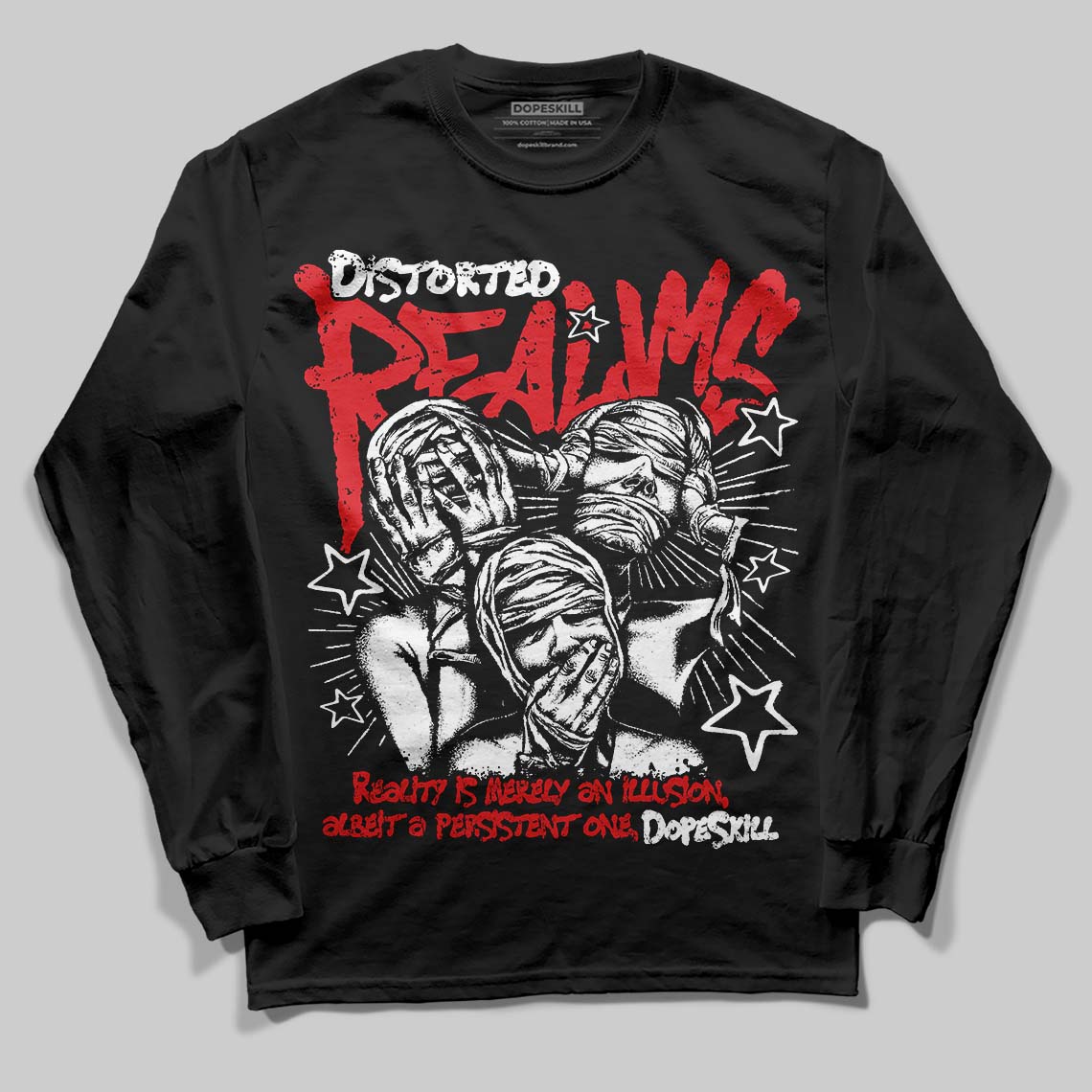 Black and White Collection DopeSkill Long Sleeve T-Shirt Distorted Realms Graphic