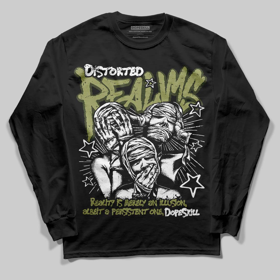 Olive Collection DopeSkill Long Sleeve T-Shirt Distorted Realms Graphic