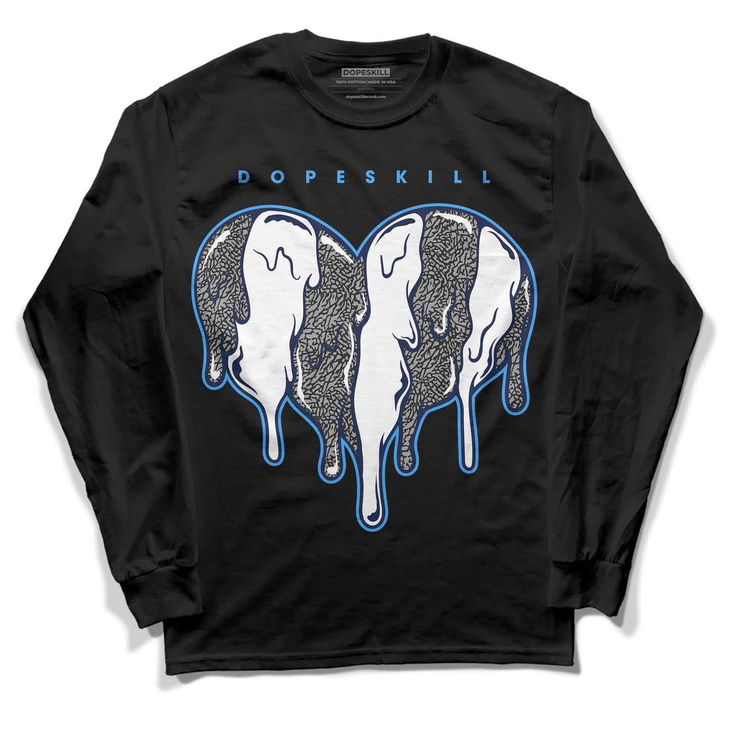 Midnight Navy 3s DopeSkill Long Sleeve T-Shirt Slime Drip Heart Graphic