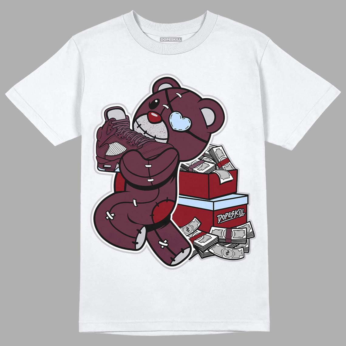 Burgundy 5s DopeSkill T-Shirt Bear Steals Sneaker Graphic