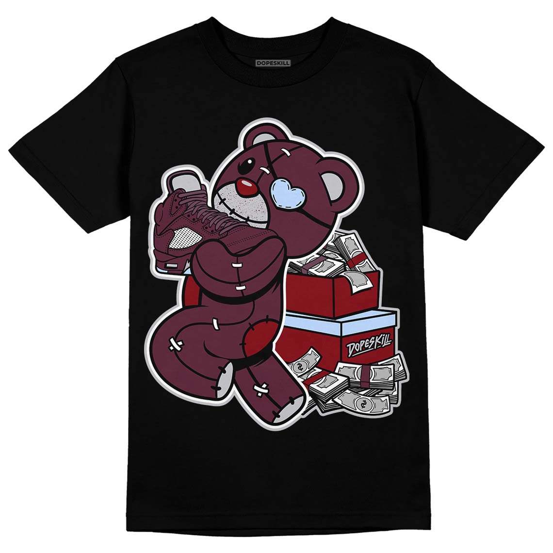 Burgundy 5s DopeSkill T-Shirt Bear Steals Sneaker Graphic