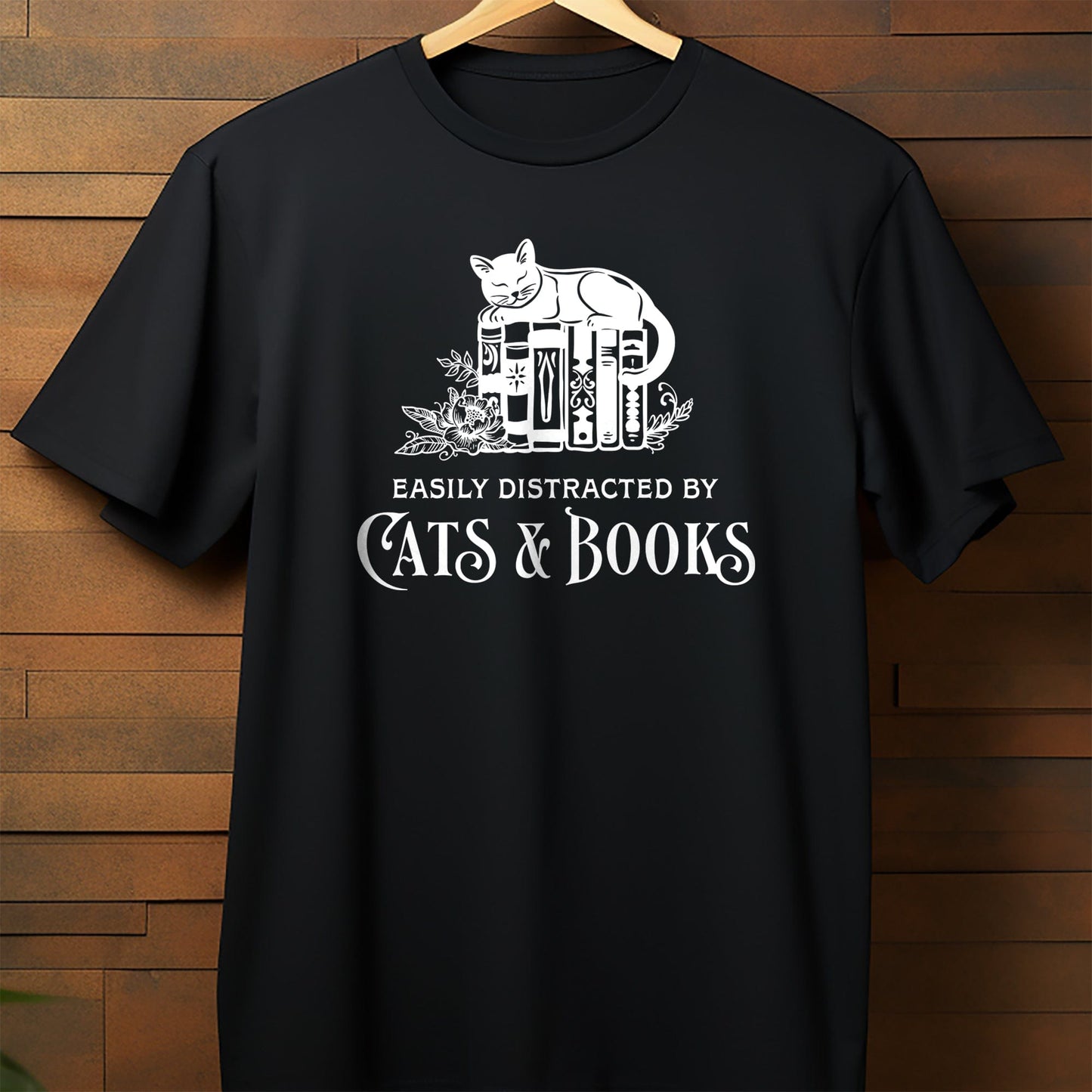 Easily Distracted by Cats & Books T-Shirt