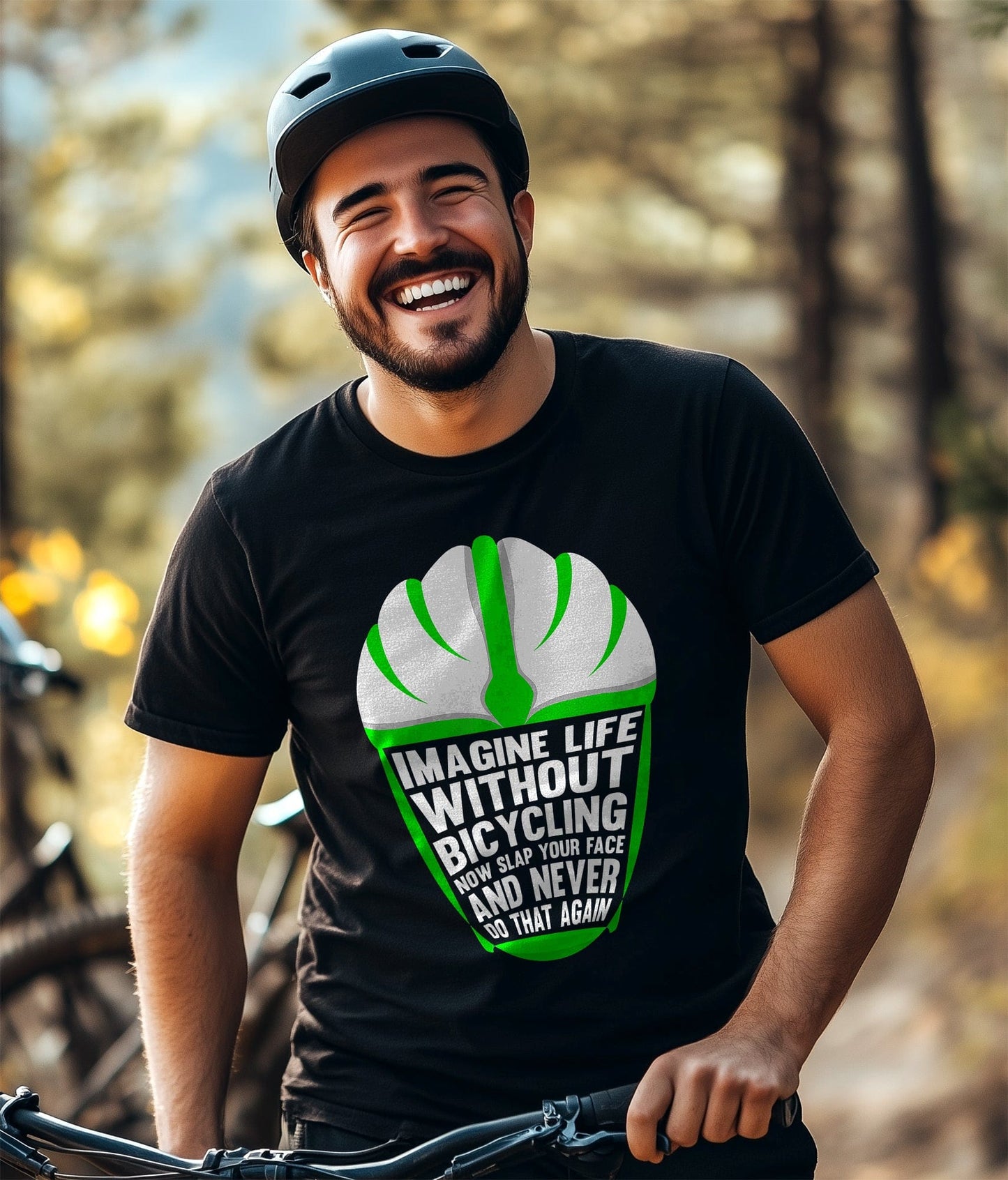 Cycling (185) T-Shirt - Helmet-Happy