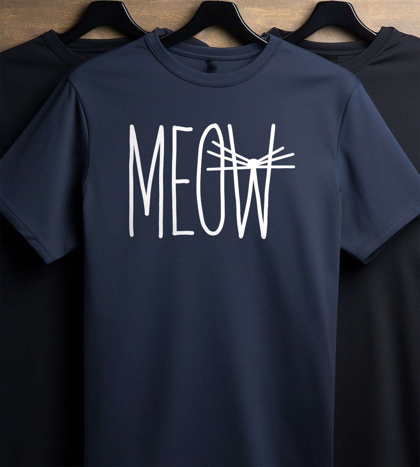 Meow Text Whisker for Black T-shirt