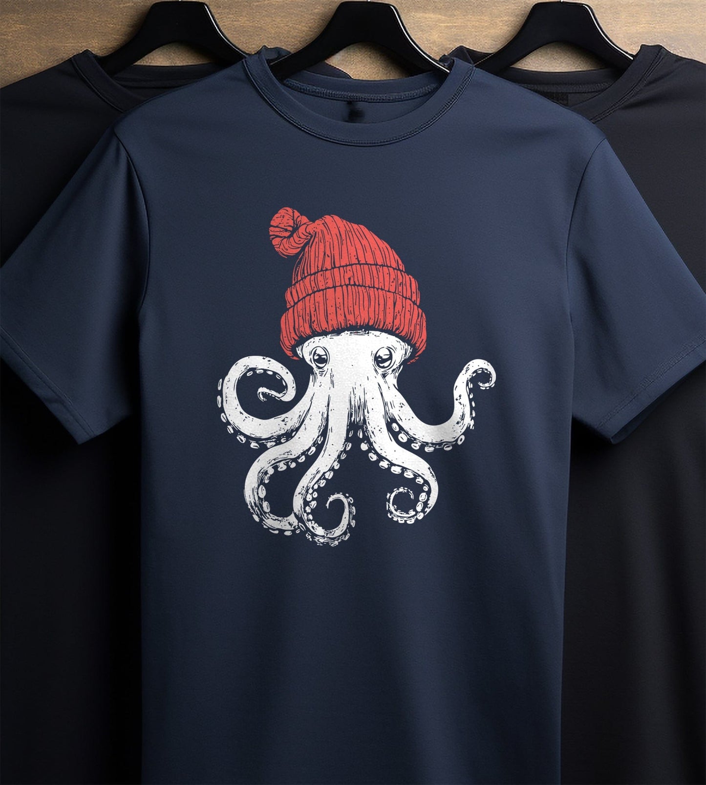 Octopus in a Red Beanie t-shirt