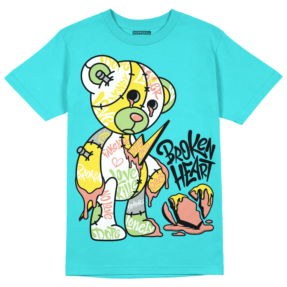 Cyan Burst 9060 DopeSkill Virtual Blue T-Shirt Broken Heart Graphic