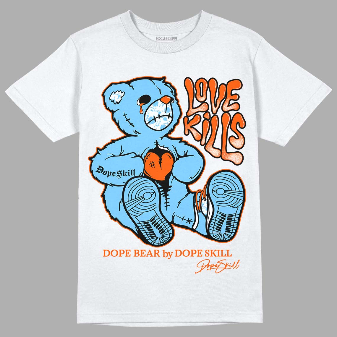 Dunk Low Futura University Blue DopeSkill T-Shirt Love Kills Graphic