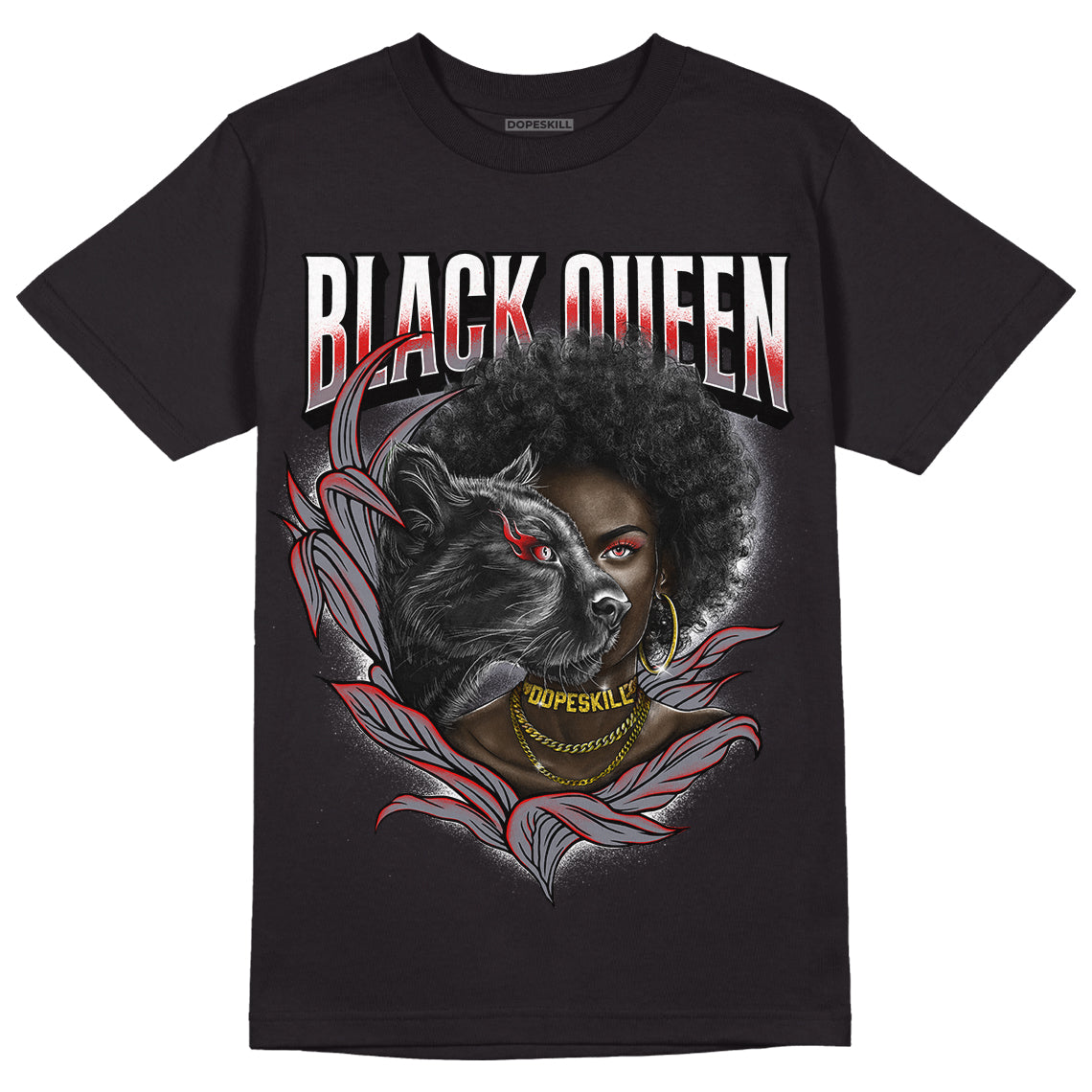 Fire Red 9s DopeSkill T-Shirt New Black Queen Graphic