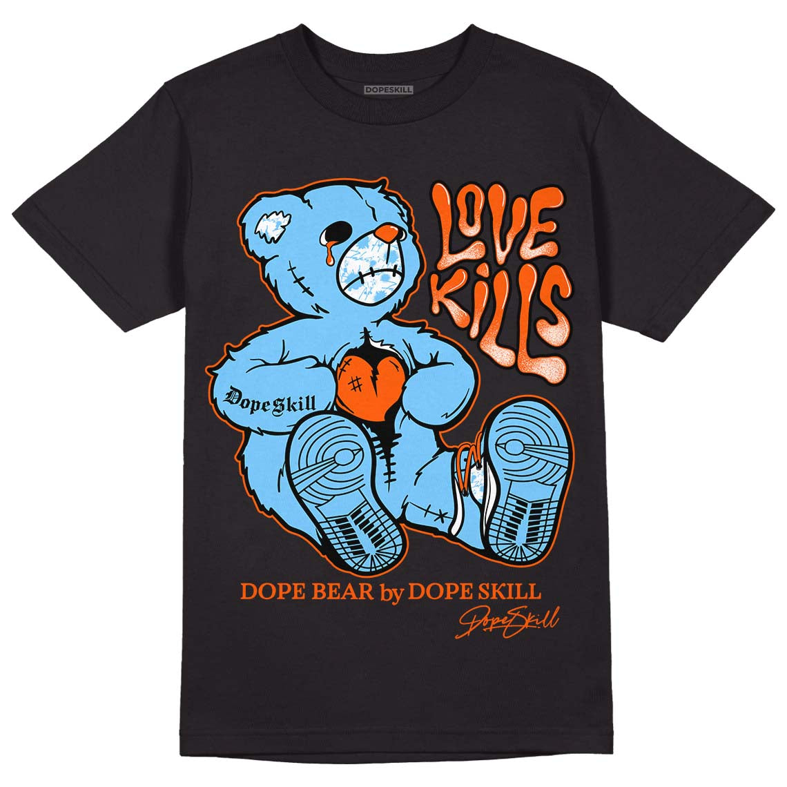 Dunk Low Futura University Blue DopeSkill T-Shirt Love Kills Graphic