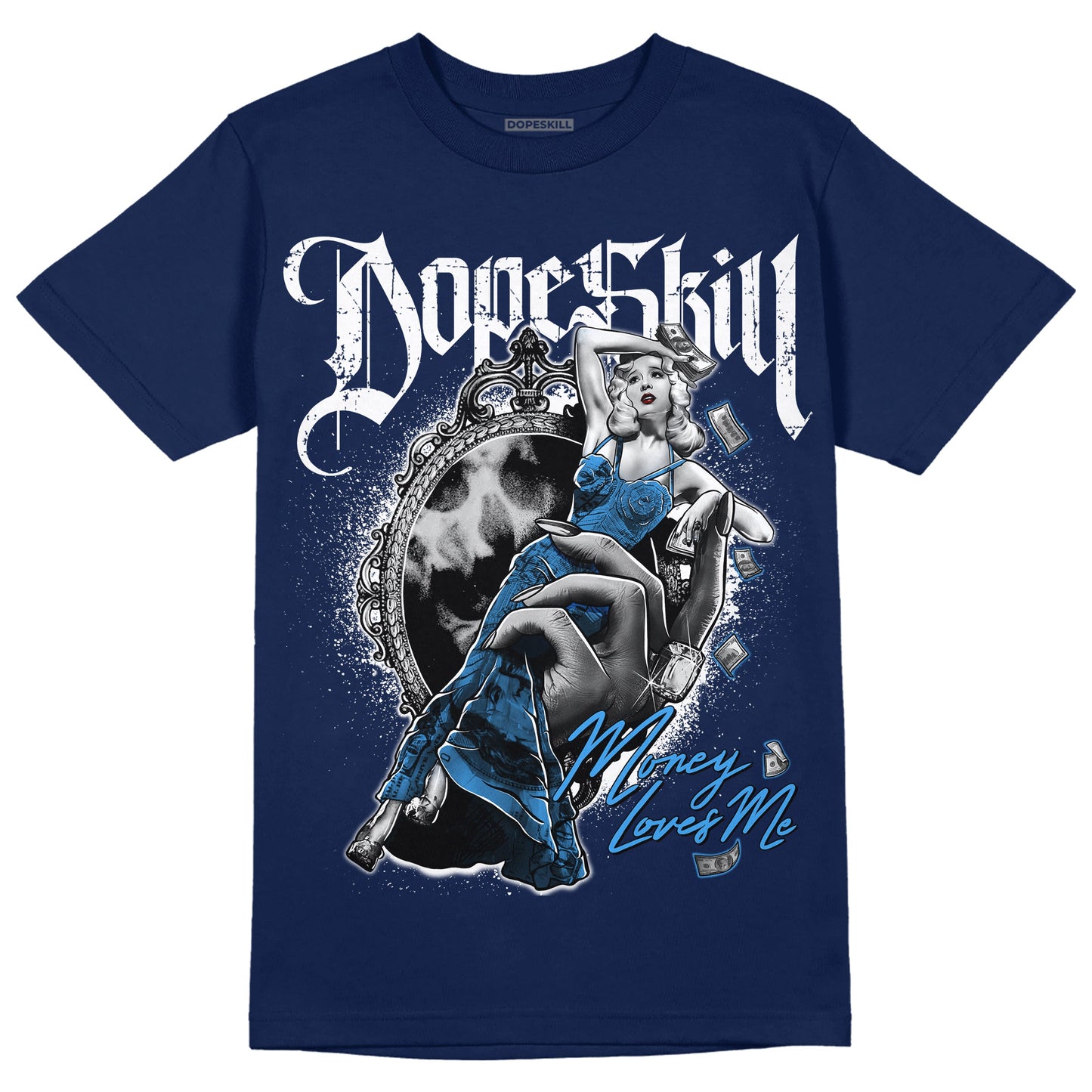 Midnight Navy 3s DopeSkill Navy T-shirt Money Loves Me Graphic