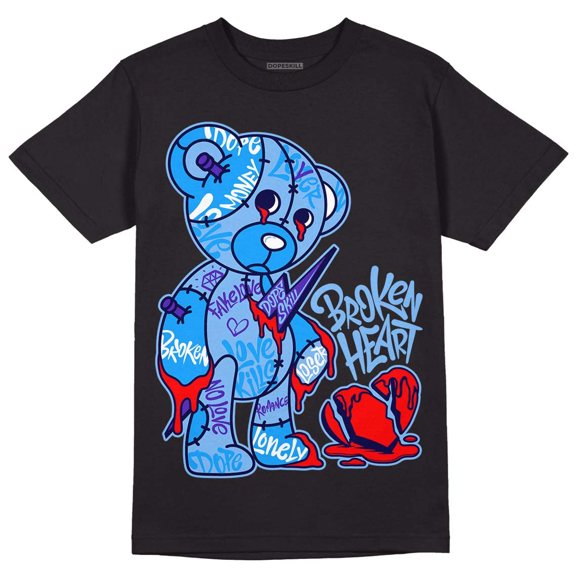 AJ 6 University Blue DopeSkill T-Shirt Broken Heart Graphic