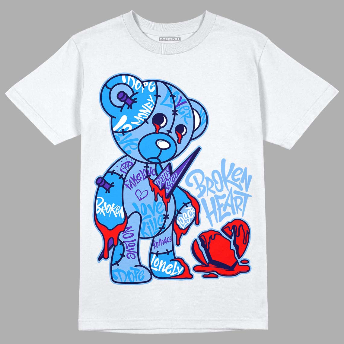 AJ 6 University Blue DopeSkill T-Shirt Broken Heart Graphic